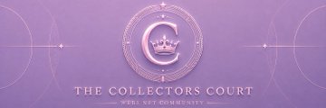 Purple logo design featuring an ornate emblem with a crown at the center, with text reading 'THE COLLECTORS COURT' and 'PRIVATE NFT COMMUNITY' at the bottom.