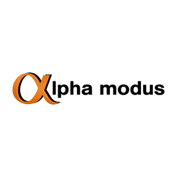 The image shows the Alpha Modus logo, featuring a stylized orange and black "α" symbol next to the company name in black text. The logo serves as a visual identifier for Alpha Modus, the company referenced in the accompanying post about their $254 million Bitcoin PIPE financing announcement.