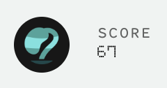 A simple graphic showing a teal question mark icon inside a black circle next to the text 'SCORE' and the pixelated number '67'.