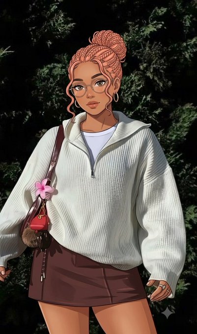 The image features a woman with pink hair wearing glasses, a white sweater, and brown shorts. She has her hand on her hip and appears to be posing for a picture. The background of the photo includes trees, suggesting that they are taking place in an outdoor setting or park. The caption reads "Goodnight CT So I was able to help some of my mutuals get started with @sleepagotchi and also showed them how to claim their game points on the app There’s still plenty of time to get involved since the campaign runs until next month on Nucleus".