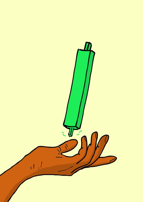 An illustration of a brown hand reaching up to catch a falling green marker against a pale yellow background.