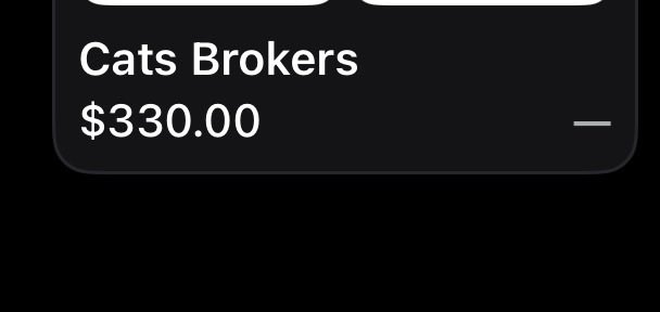 A dark-themed app notification displays "Cats Brokers" at $330.00 with a dash symbol on the right, likely from the Robinhood app showing a degen NFT holding.