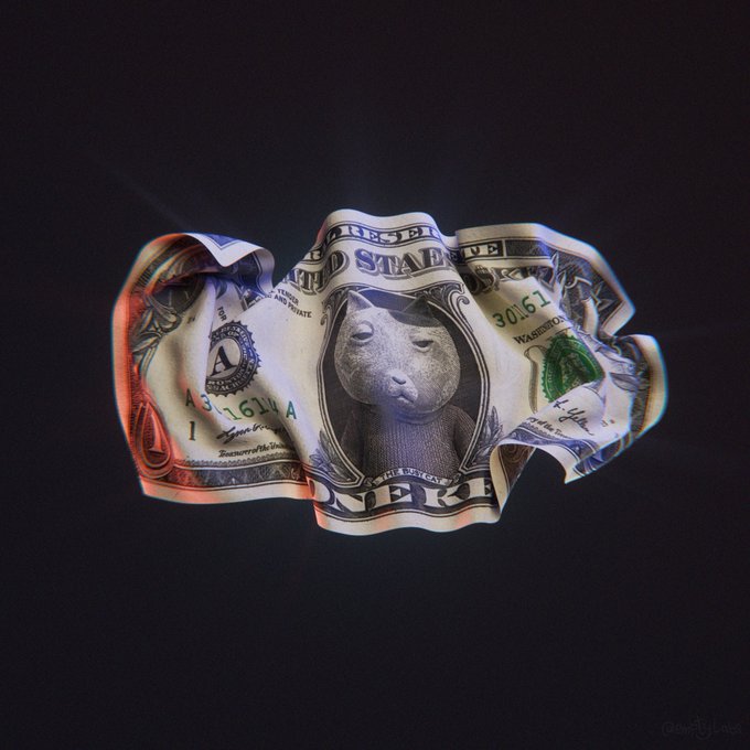 A crumpled one-dollar bill floats against a black background, its central portrait humorously replaced with the face of the meme character "Cheems"—the Shiba Inu dog featured in the "$KET" cryptocurrency community. The bill's visible serial numbers "AB 46161...A" and the word "SHIBA" stamped above the dog's portrait playfully reinforce the meme's joke about $KET's market cap being unimpressive compared to even a single dollar.
