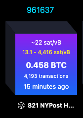 The image displays a Bitcoin Cash (BCH) mining block with hash 961637, containing 0.458 BTC across 4,193 transactions, mined 15 minutes ago by an SV node with an estimated hash rate of 4,416 sat/vB and total fees of 22 sat/vB. The block illustrates the continued operation of the Bitcoin Cash SV chain through its Blake2b proof-of-work, reinforcing the post's message about its resilience ("antifragility") amid skepticism from critics.