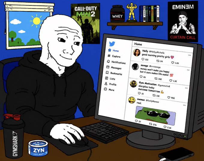 The image features a cartoon man sitting at a desk with a computer monitor, keyboard, mouse, and cell phone. He appears to be using social media or browsing the internet while wearing a hoodie. The caption of the image reads "Wojak on ETH showing retard level strength Bullish". This means that the character Wojak is depicted as having a slow-moving avatar in the game, which could be interpreted as a metaphor for the man's own perceived slowness or lack of enthusiasm while using his computer.

The image also includes several books and a cell phone on the desk, suggesting that the man might be engaged in some form of research or communication related to these items. The presence of multiple social media icons on the screen indicates that he is likely interacting with various online platforms simultaneously.