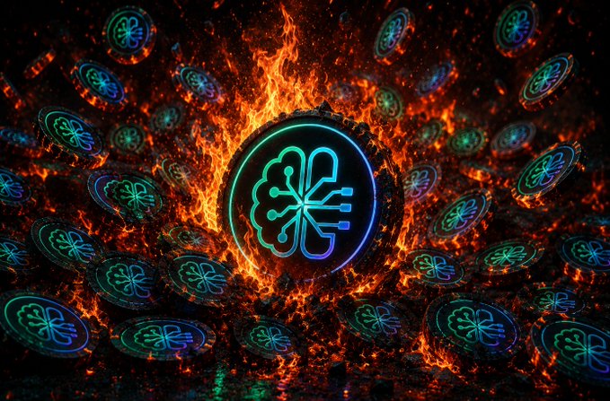 A glowing brain icon engulfed in flames symbolizes the burning of 18,820,992.33 unclaimed $BRAIN tokens, representing a permanent reduction in the token's total supply to approximately 978.6M.