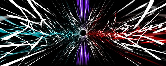 A chaotic burst of streaking neon lines—cyan, red, white, and purple—radiates outward from a central black void against a dark background, evoking a sense of interdimensional energy or digital collapse. The imagery visually echoes the post's theme of "The Void" searching wallets before the NULL mint on July 27, with the explosive streams suggesting data being sifted or summoned through a cosmic gateway.