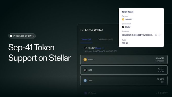 The image features a screenshot of an app that displays information about a cryptocurrency supported by the Utila blockchain platform. The app's interface highlights the SEP-41 token standard being supported by Utila, covering assets and stablecoins issued on the Utila smart contract layer. Users can also access features such as balances, token import, transfers with fee estimation, policy enforcement, and full transfer of assets using this tool.