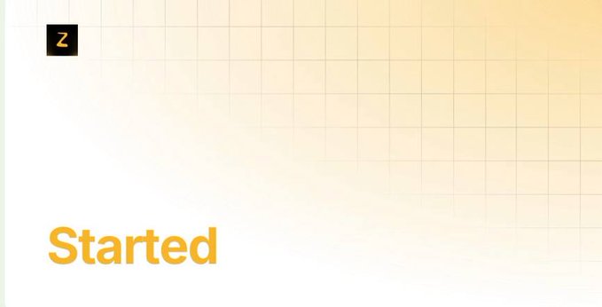 A minimalist graphic with a yellow-to-white gradient background, a small black 'z' logo in the top left corner, and the word 'Started' displayed in yellow text.