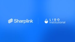 A blue gradient background displays the logos for 'Sharplink' and 'LIDO Institutional' side by side.