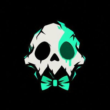 A stylized skull logo with a green eye and matching bow tie against a black background, featuring a dripping effect on the eye. The accompanying post discusses following a "Near side" and airdrop farming with NEAR tokens, suggesting the skull imagery symbolically represents the grim, competitive nature of airdrop hunting.
