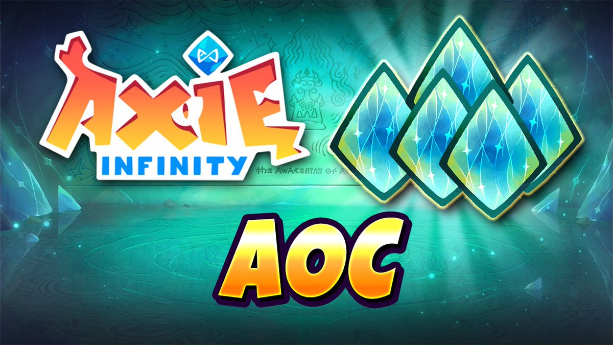 Promotional image announcing the return of AOC (Atia's Original Crystal) rolls on Axie Infinity's Ronin Network, featuring the Axie Infinity logo, four blue crystal gems, and bold "AOC" text against an underwater-themed background, visually highlighting the rare crystals the post describes being rolled.