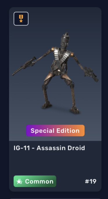 The image features an advertisement for a Star Wars themed item with a robot character that has been shot from above. The robot appears to be a character from the movie "Star Wars" called the "Assassin droid", which is known for its unique design and iconic appearance. The product is described as a "Special Edition" and is available in both the iPhone and Android platforms, making it accessible to fans of the Star Wars franchise who appreciate the character's design or are interested in purchasing an item related to the movie series.