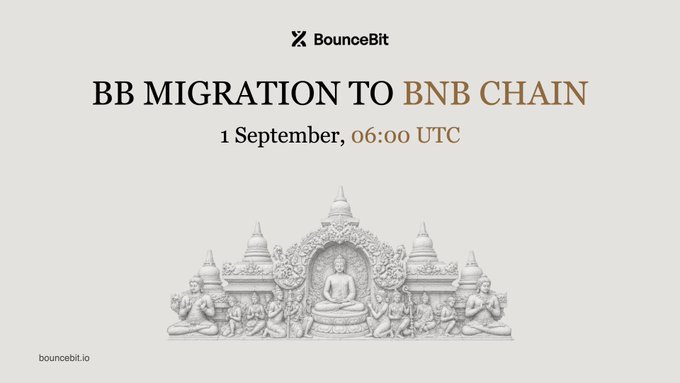 BounceBit announces the migration of the $BB ticker to BNB Chain on 1 September at 06:00 UTC. The image relates to the post by presenting the latest recovery step following the critical authorization exploit in BounceBit’s L1 infrastructure.