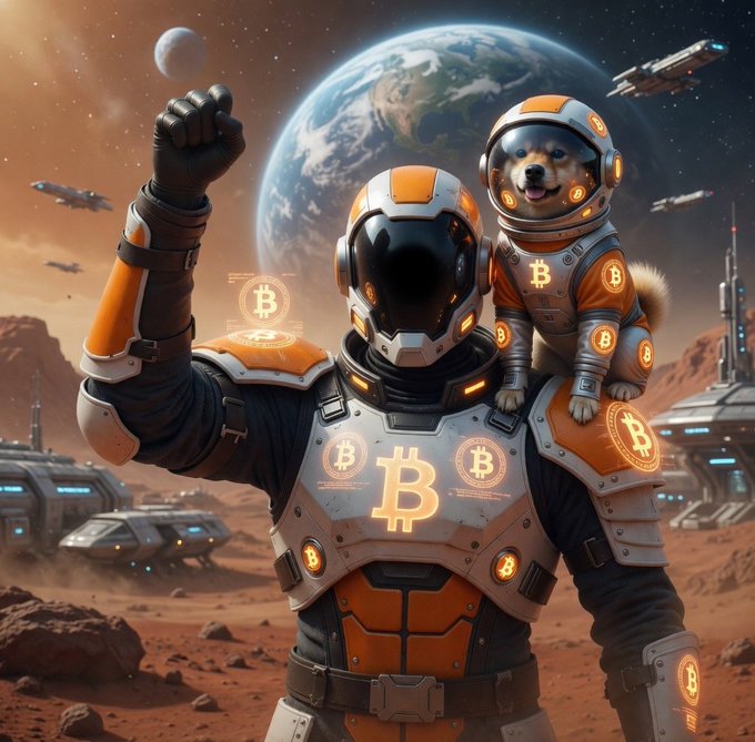 The image features a man dressed as a robot, wearing an orange and white suit with a helmet, standing next to his dog who is also dressed up in a space suit. The man raises his fist in victory or triumph while holding the dog's leash. In the background, there are several spaceships flying through the sky, which adds to the futuristic atmosphere of the scene.

The post includes text that reads "What the hell can a Slumdog possibly know about money? The answers... I knew them all along. Remember ... the slum is Bitcoin. The $DOG lives on it. #SlumDog". This message connects the man and his dog to the world of cryptocurrency, specifically Bitcoin, which has been associated with the term "slumdog" as a humorous nickname for Bitcoin's founder, Satoshi Nakamoto.