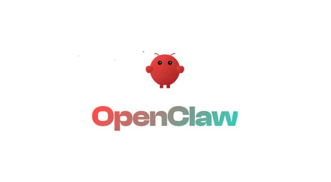 The image displays the OpenClaw logo, featuring a cute red round mascot character above the "OpenClaw" wordmark in red and teal text. The logo visually represents the brand of the always-on AI agent platform mentioned in the post, which can be deployed and connected to multiple messaging channels.