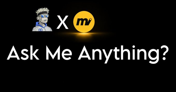 The graphic features a black background displaying "Ask Me Anything?" in large white letters, alongside a monkey character with sunglasses, an "X," and a yellow circular logo with a stylized "m" representing Moove, inviting audience questions about the platform.