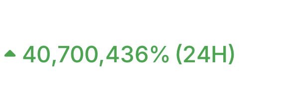 A simple white screen displaying green text reading '▲ 40,700,436% (24H)' indicating a massive 24-hour percentage increase.