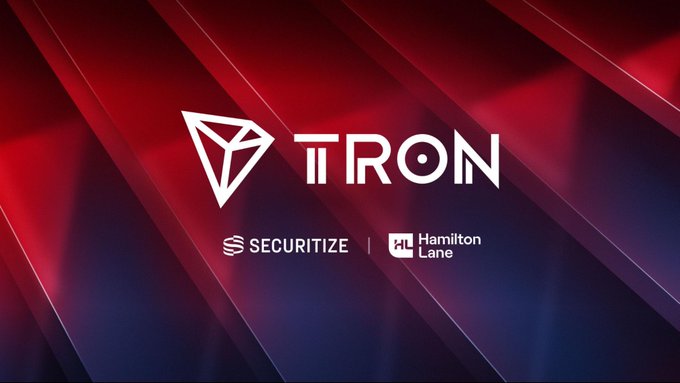 The image features a logo for Securitize, which is a company that specializes in tokenization. The logo includes a white triangle with a blue line through it, symbolizing the concept of tokenized private credit. Below this logo, there's text that reads "SECURITIZE BRINGS TOKENIZED PRIVATE CREDIT TO TRON WITH HLSCOPE LAUNCH". This suggests that Securitize has developed a new method for tokenization and is now offering it to the cryptocurrency community through the use of tokens. The post also mentions that this development is part of the broader evolution of real-world asset tokenization, which is accelerating in pace and scope.