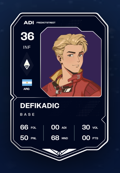 The image features a unique blue-purple card that appears to be from the "@Predictstreet" website. This card includes a character portrait of a blonde male with blue eyes, and both characters are wearing red jackets. On this image, the text "Just claimed this card via the ref of @andrewmoh" is present. The background of the image has a dark purple color that complements the blue-purple card. It is described as being displayed in black against the blue background. The card displays information about the World Cup taking place today, which seems to be the main focus on this post.