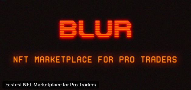 The image displays a promotional graphic for BLUR with glowing orange text reading "BLUR - NFT MARKETPLACE FOR PRO TRADERS" against a black background. It visually introduces the announcement that BLUR will shut down its user interface on November 12, 2026, while the underlying on-chain market protocol and BLUR fee mechanism will continue operating.