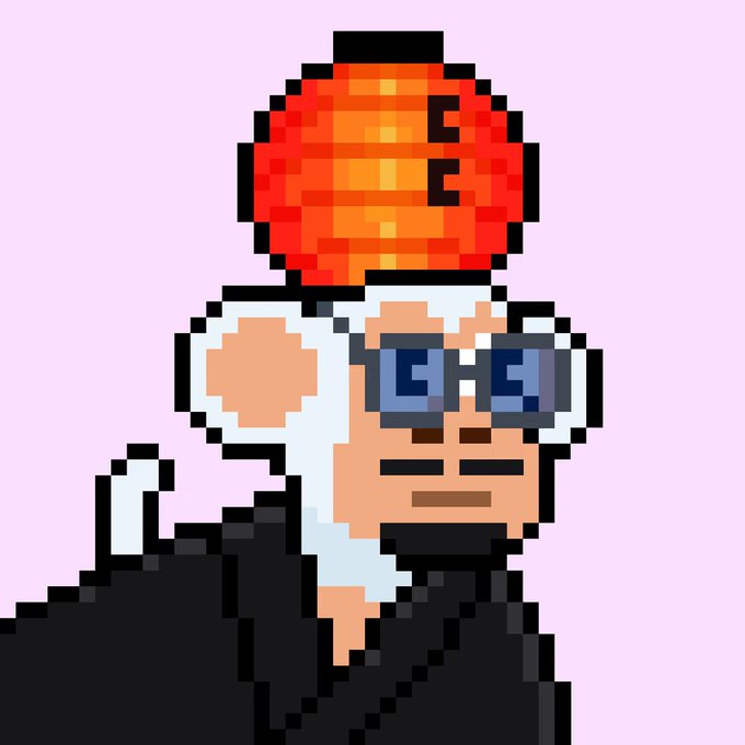 Pixel art illustration of a character resembling Jean-Luc Picard from Star Trek, featuring white hair, blue-tinted glasses, and a Starfleet uniform.