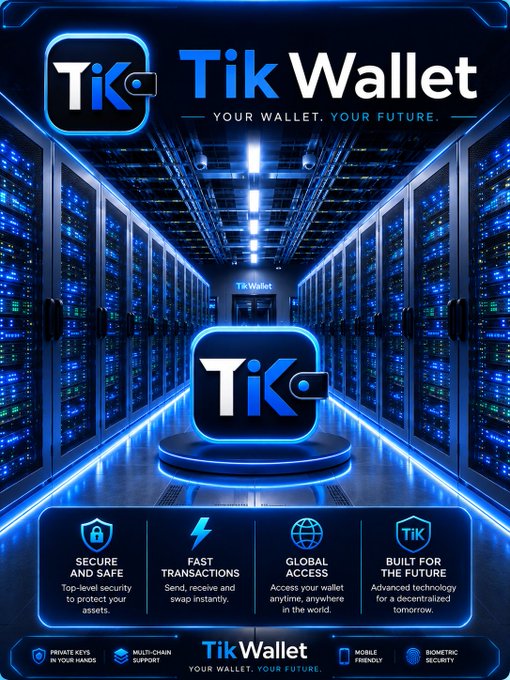 A promotional graphic for 'TikWallet' featuring the tagline 'YOUR WALLET. YOUR FUTURE.' and showcasing features like 'SECURE AND SAFE', 'FAST TRANSACTIONS', and 'GLOBAL ACCESS'.