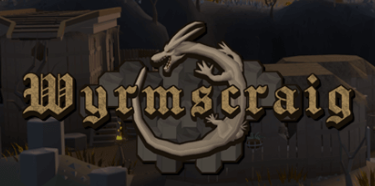 Title logo for 'Wyrmserag' featuring stylized gothic text over a dragon emblem against a fantasy village background.