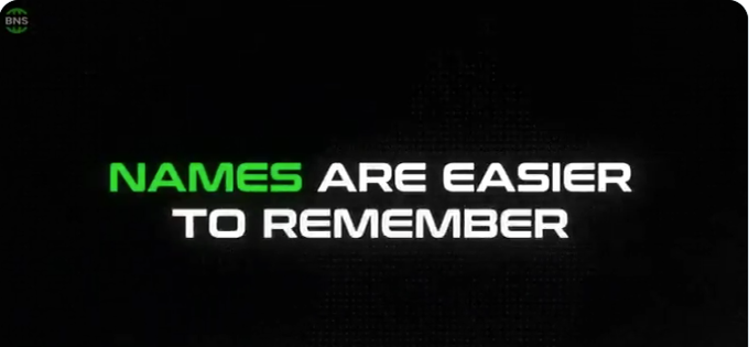 A graphic with a dark background displays the text 'NAMES ARE EASIER TO REMEMBER' in green and white lettering.