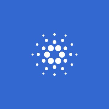 The image displays the Cardano (ADA) logo—a cluster of white dots arranged in a circular pattern on a blue background. It illustrates the post's speculation about whether ADA's market cap could surpass Ethereum's (ETH) by 2029.