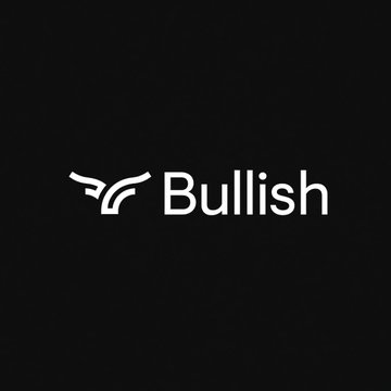 The image shows the Bullish logo, featuring a stylized bull's head icon next to the company name "Bullish" in white text on a black background, representing the crypto exchange mentioned in the post reporting a $280 million Q2 net loss amid declining digital asset sales.