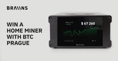 The image features an advertisement for a Bitcoin mining software called "Brains". The advertisement promotes a contest where participants can win a signed Mini Miner with Btc, which has been made by @BTCPrague. The contest is set to end in 1 day, and there are still 2 days left before the deadline. The software is designed for both beginners and experienced miners, making it suitable for anyone interested in Bitcoin mining.