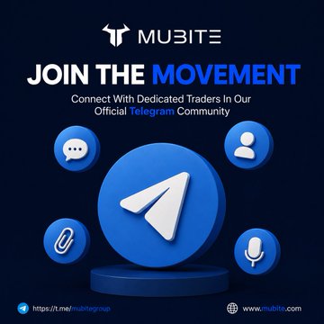 A promotional graphic for 'MUBIT' inviting users to 'JOIN THE MOVEMENT' and connect with dedicated traders in their official Telegram community, featuring the Telegram logo and the link https://t.me/mubitgroup.