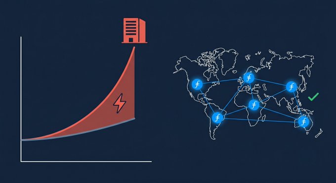 The image features a graph displaying worldwide global electricity demand growth over time, with three lines representing different regions of the world - Asia (red), Europe (blue), and North America (green). The upward-pointing red line represents increasing electricity demand in Asia, while the blue and green lines symbolize growing demand in Europe and North America. 

The text accompanying the image indicates that the global electricity demand is increasing by 3% annually, but there are power grid strains coming from the distribution of the cryptocurrency filecoin across multiple independent providers instead of concentrating it into a single facility like traditional centralized energy facilities.