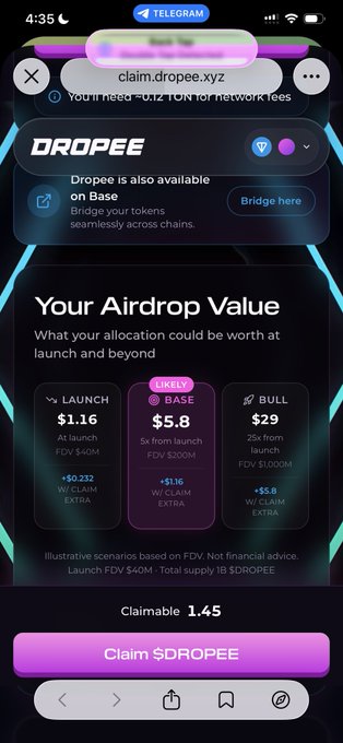 The image features an iPhone screen that displays information about the Dropee payment platform and provides a claim process for users. It seems like a discussion or interaction related to the platform's services, with one person claiming their account name has changed from something involving Ton blcokchaamd but not receiving any updates in terms of account balances, transaction amounts, or refunds. The image does not provide much information about what exactly is happening on the screen, but it suggests a user-related scenario that could involve claimable names and financial transactions associated with the Dropee payment platform.