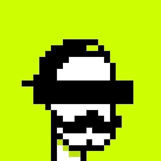 A pixel art illustration on a green background depicting a small character wearing a baseball cap.