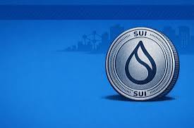 A silver Sui (SUI) coin with its distinctive water droplet logo and "SUI" text floats above a blue background featuring a faint cityscape silhouette. The image visually reinforces the post's bullish "Believe in SUI" sentiment by showcasing the cryptocurrency's branding alongside its current price of $0.74 and $3 billion market cap.