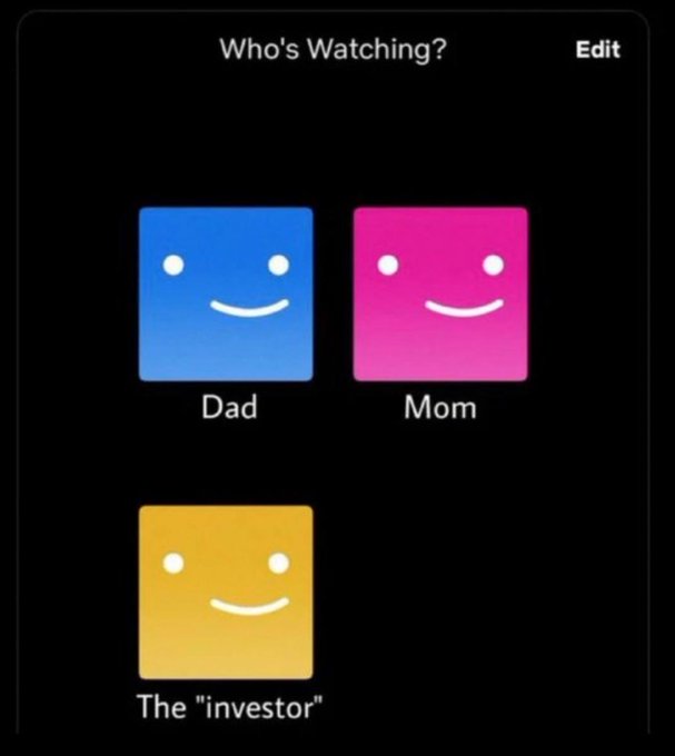 In the image, there are three cartoon faces with smiles painted across their eyes, each representing a different type of parent or guardian: "dad", "moms", and "investor". The faces are arranged side by side against a black background. The caption below the image reads: "My parent after I told them to buy SOL at $254".