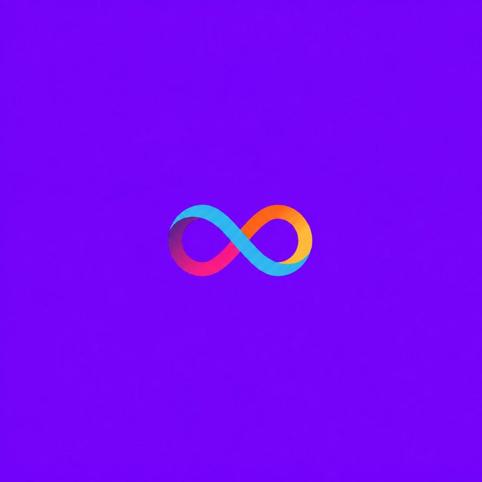 A gradient infinity symbol in pink, orange, and teal colors centered on a purple background, representing the Threads/Meta logo.