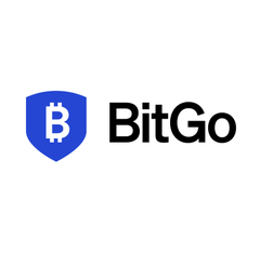 The image displays the BitGo logo, featuring a blue shield with a white "B" alongside the company name in black text. This relates to the post announcing BitGo's acquisition of NYDIG's institutional trading business, as the logo represents the company ($BTGO) expanding its institutional service offerings.