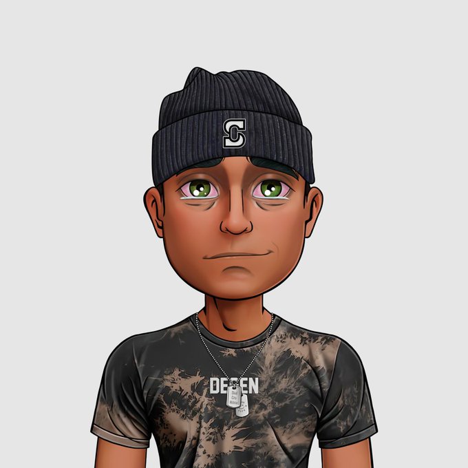 A stylized 3D avatar of a man wearing a black beanie with a "S" logo, a tie-dye "DEGEN" t-shirt, and dog tags appears as part of a "Skid of the Day" (#2647) collection piece dated August 04, 2026. The character fits the post's theme, representing one of the daily NFT "skids" in the "We the people" series.