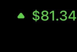 A simple black screen displays a green water drop icon next to the price '$81.34'.