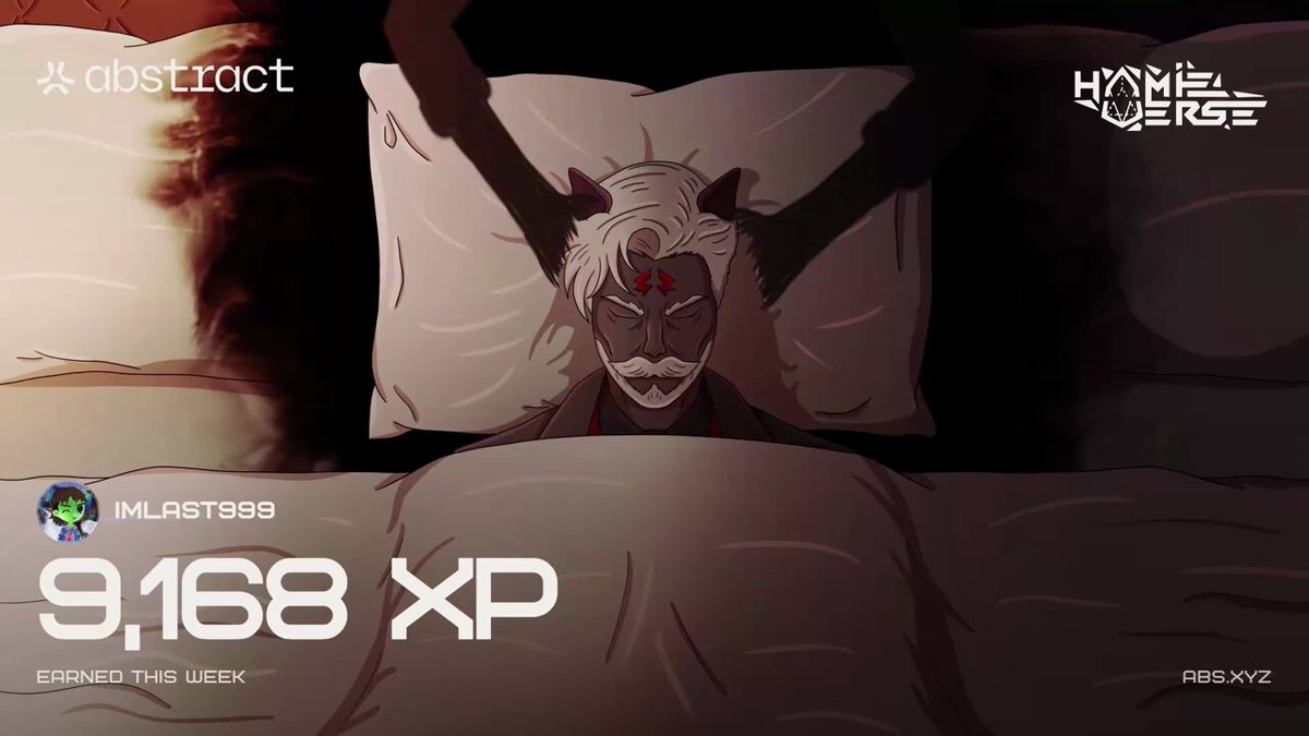 The image features an illustration of a cartoon character lying down in bed with their arms raised above their head. The bed has white pillows and appears quite large in the picture. There are also text elements within the image, including numbers that seem to be related to an XP card. Additionally, there is a message encouraging viewers to join an online XP Card giveaway by stating "i forgot to use the @hamieverse xp card, but here it is!".