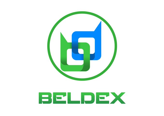 The Beldex Coin logo features interconnected green and blue abstract shapes within a green circle, with "BELDEX" spelled out in green text below. This image visually represents the brand discussed in the post about EVM compatibility.