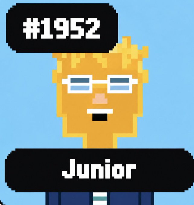 A pixel art character with blonde hair and white sunglasses on a blue background, labeled '#1952' at the top and 'Junior' at the bottom.