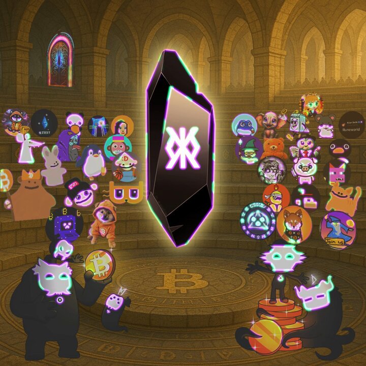 The image features a group of cartoon characters, including a large black rock with a "H" on top, surrounded by various other cartoon characters such as a cat, a dog, and a bird. The characters are gathered around the rock, which is located in the center of the scene. The post includes text that reads: "I still believe in runes! $LOBO $DOG $MIM $BILLY $PUPS $LINGS $GRIZZY What about you?". This suggests a connection between the rock and the characters, possibly symbolizing their beliefs or interests.