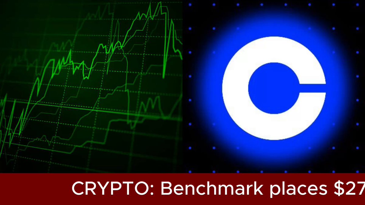 The image presents an illustration of a cryptocurrency market with a comparison between Bitcoin and Ripple. The Bitcoin price appears to be at its peak, while Ripple's value seems to be at a low point. In the title above this comparison, it says "Crypto: Benchmark Places $27", which might be a reference to the current market price for these two coins. This implies that the image is related to the crypto-currency world and may have some significance to cryptocurrency investors or enthusiasts.