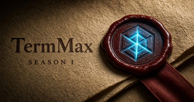 A title card reading 'TermMax SEASON 1' next to a red wax seal emblem featuring a glowing blue geometric symbol.