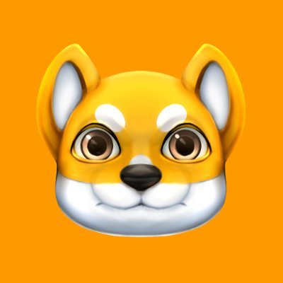 A 3D-rendered Shiba Inu dog emoji face with large expressive eyes, white cheeks, and pointed ears, displayed on an orange background.