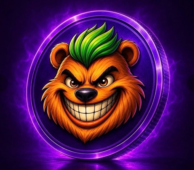 A stylized cartoon quokka with a wide grin and green mohawk is framed within a glowing purple circular emblem, embodying the playful Joker-Quokka hybrid that gives the JOKKA NFT project its name and mascot.